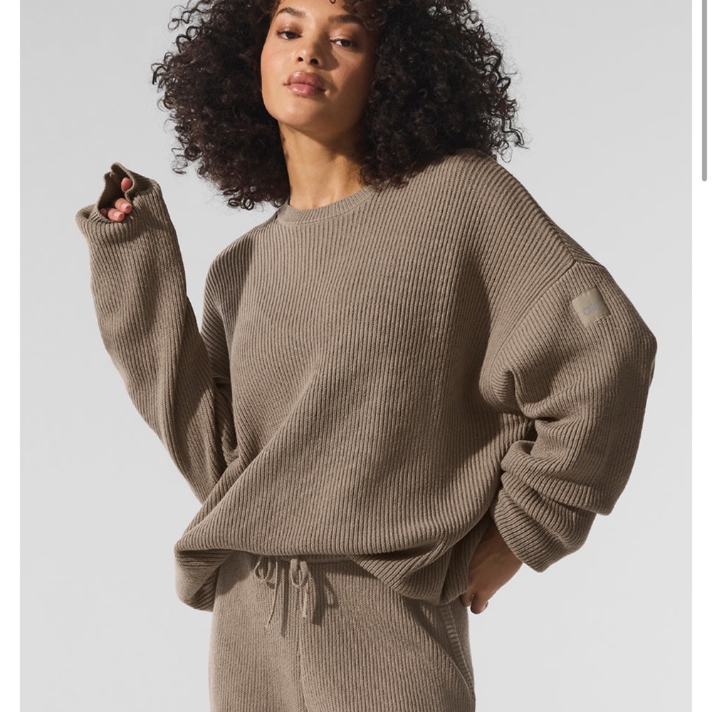 COPY - COPY - NWT ALO Domain Rib Knit Crew Sweater - Gravel (size M)